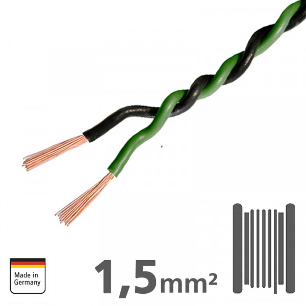 Ampire IKV150-GN-1 Verdrilltes Kabel GRÜN/SCHWARZ 2x1,5mm²,1m